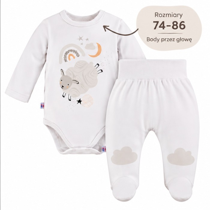 Mellow baby bodysuit and footed pants set – white