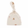Ecru baby hat with bears and hearts