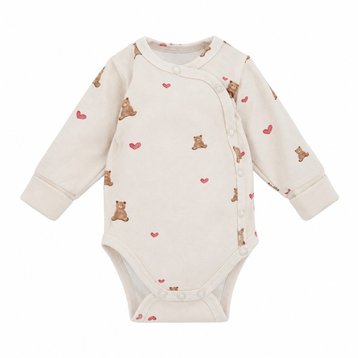 Grow-with-me ecru baby bodysuit with bears and hearts