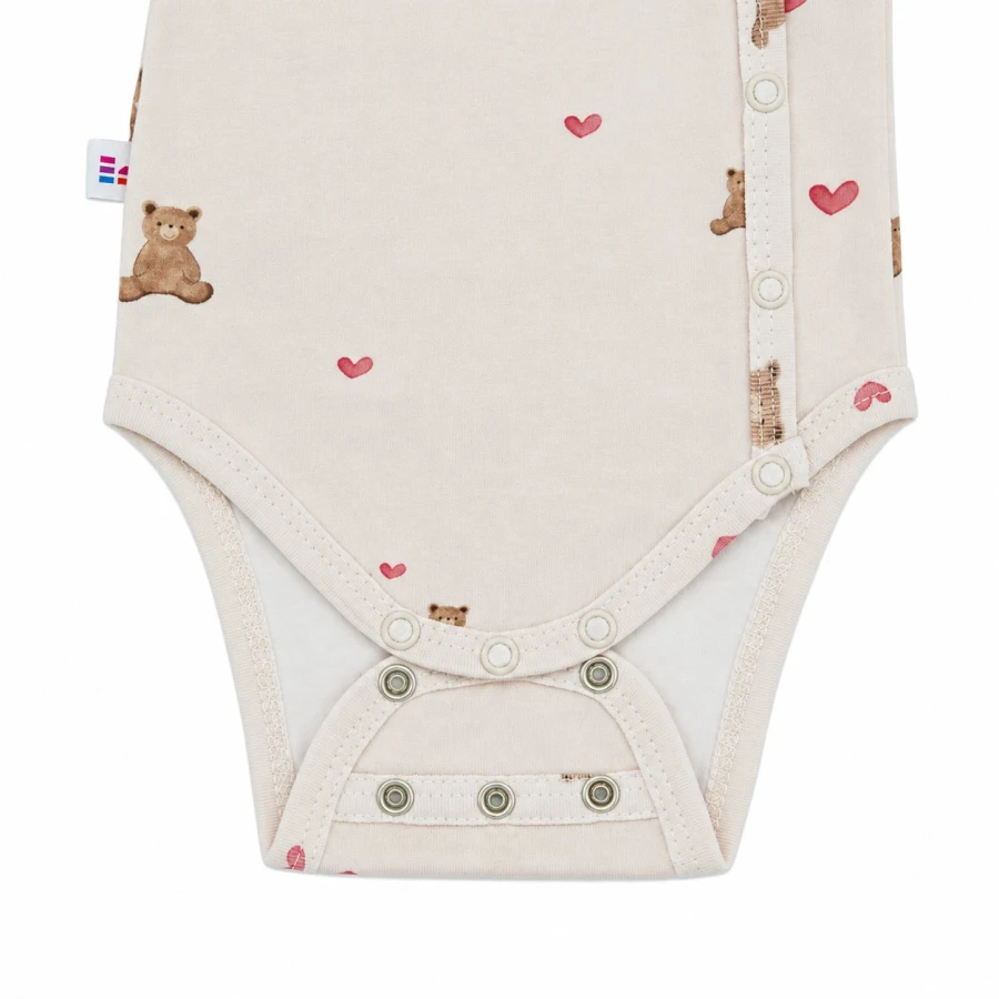 Grow-with-me ecru baby bodysuit with bears and hearts