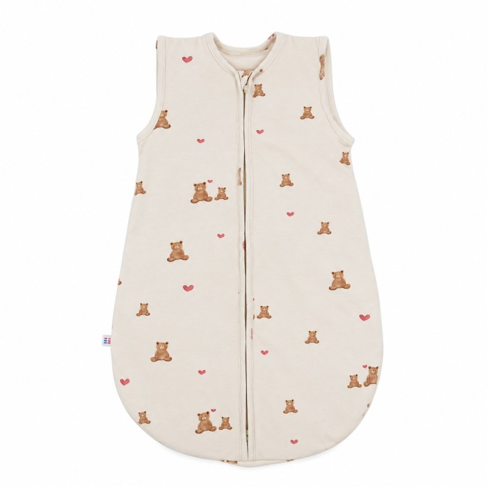 Ecru baby sleeping bag with bears and hearts 0.5 TOG