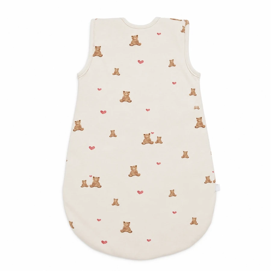 Ecru baby sleeping bag with bears and hearts 1.5 TOG