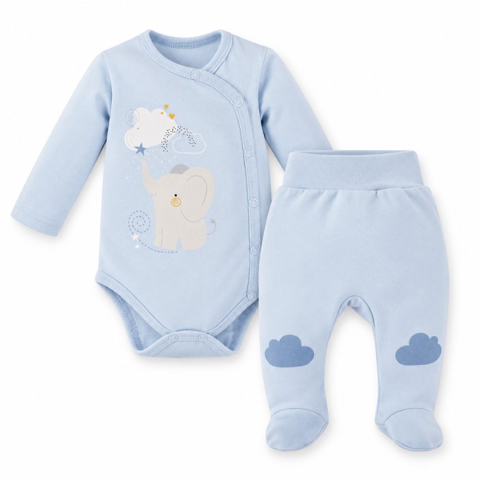 Kojenecká souprava Mellow – zavinovací body a polodupačky, modrá