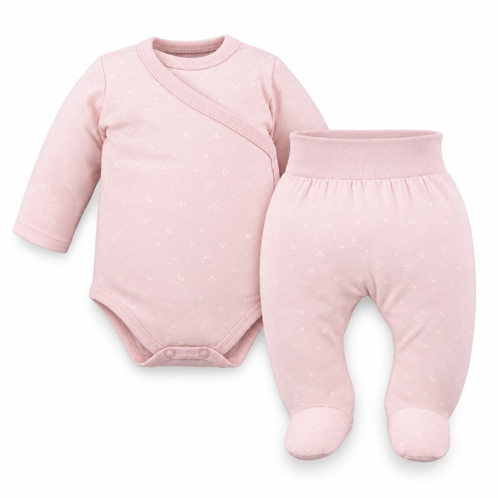 Kojenecká souprava Petite – zavinovací body a polodupačky, růžová s kvítky