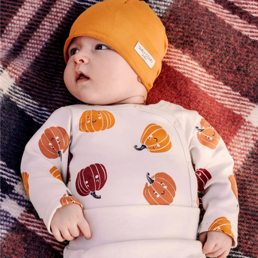 Kojenecká souprava Halloween – zavinovací body a polodupačky ecru s dýněmi