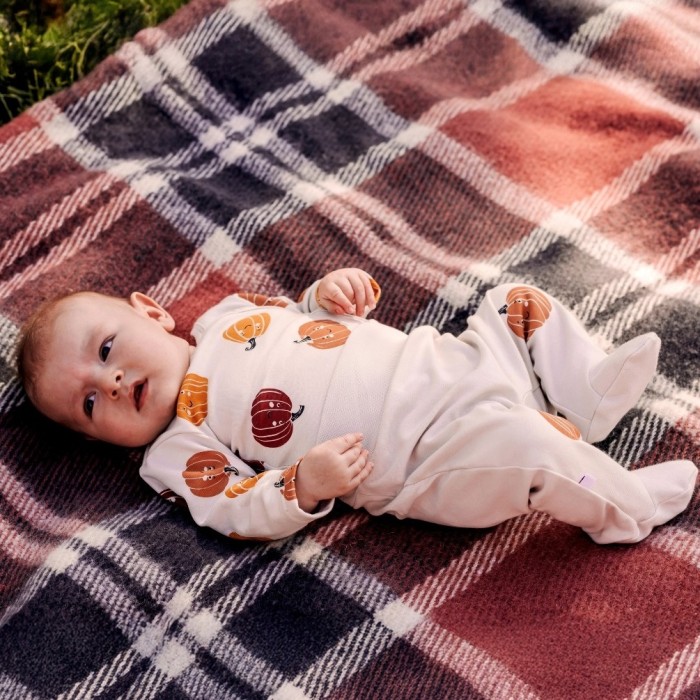 Halloween Baby Set – Ecru Wrap Bodysuit and Footed Pants with Pumpkins