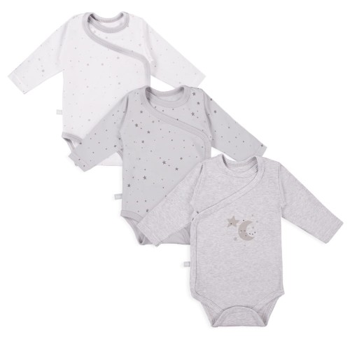 Multipak 3 ks Body zavinovací s dlouhým rukávem TINY bílé/šedé