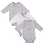 Multipak 3 ks Body zavinovací s dlouhým rukávem TINY holčička bílé/šedé