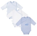 Multipak 3 ks Body zavinovací s dlouhým rukávem TINY bílé/modré