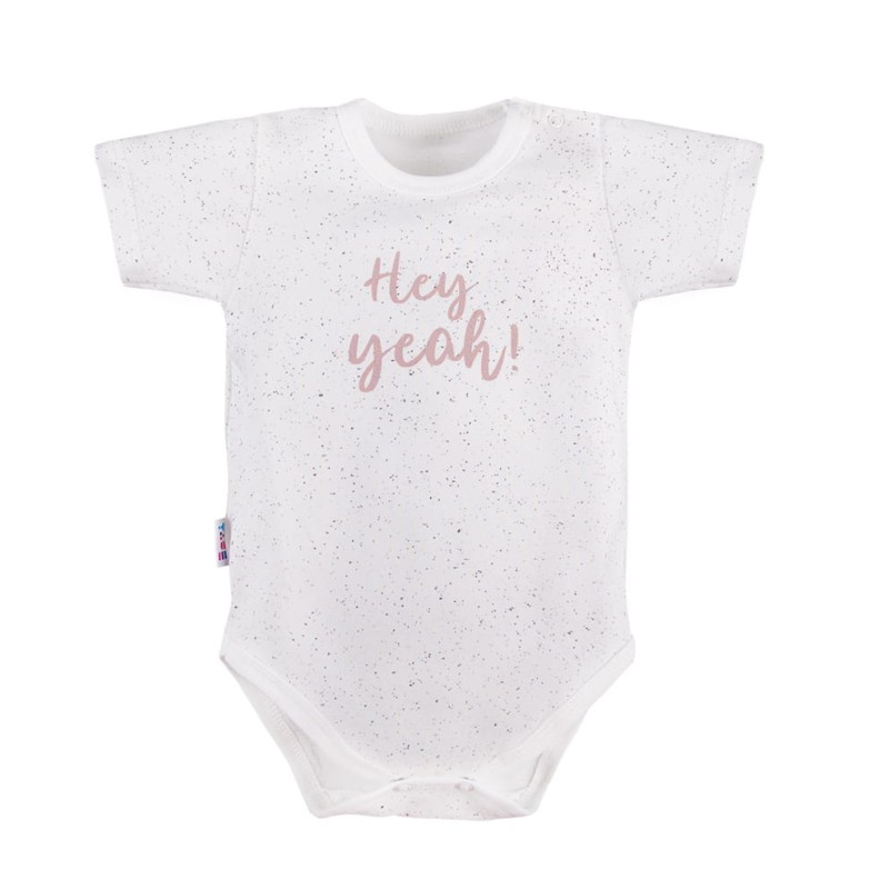 Białe body dziewczęce z krótkim rękawem w ciapki, kropki z napisem