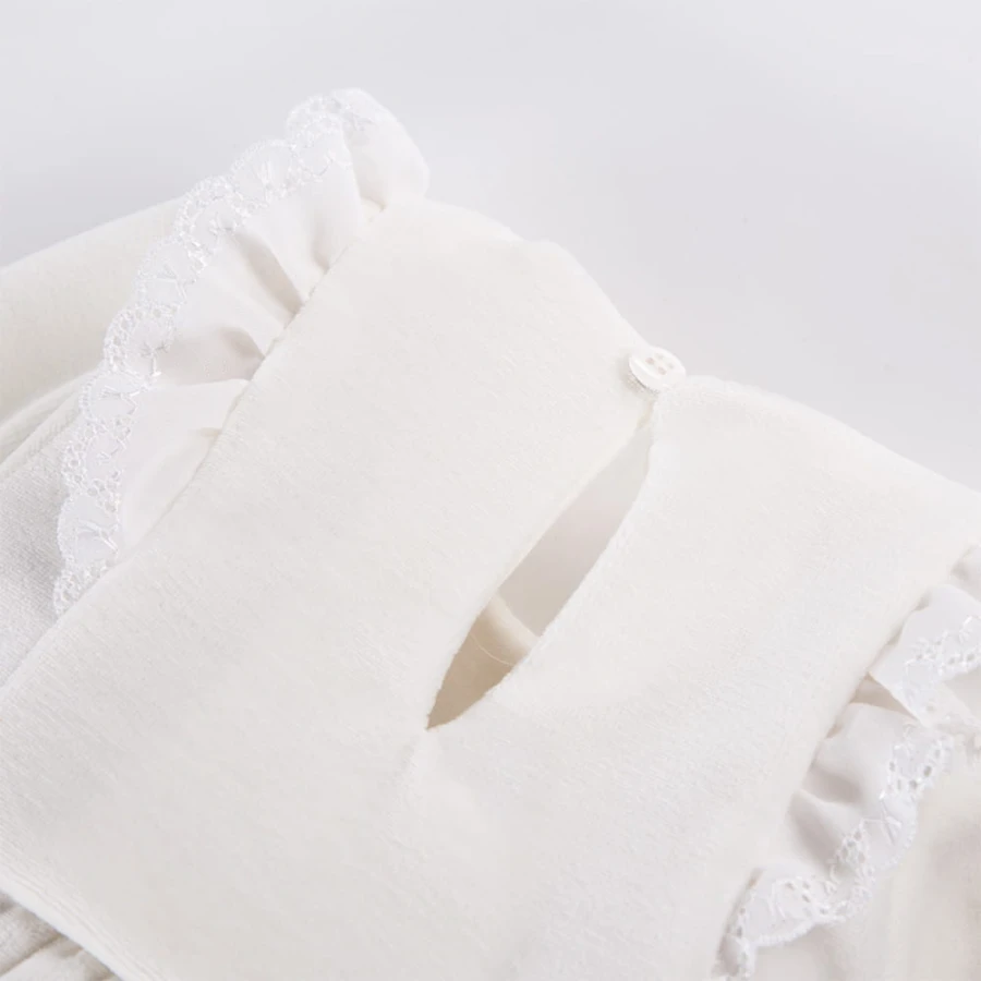 Velvet dress with frills ecru