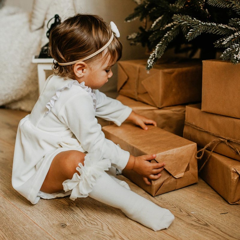 Dívčí velurové šaty ecru