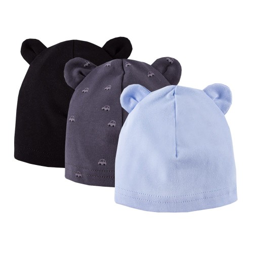3-balení dětských čepiček modrá, šedá, černá