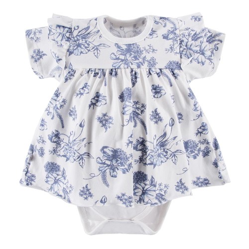 Dívčí body tunika s dlouhým rukávem bílé s modrými květinami