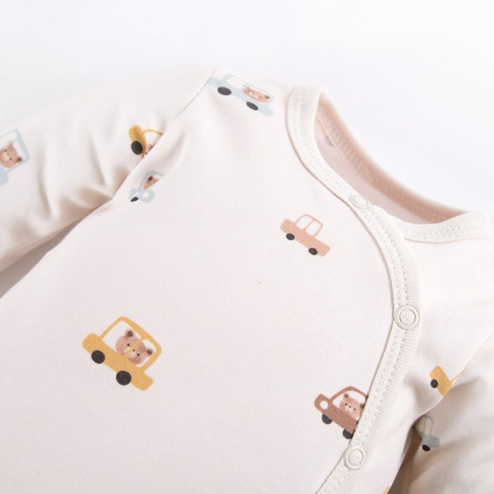 Cardigan bodysuits ecru with bears and cars