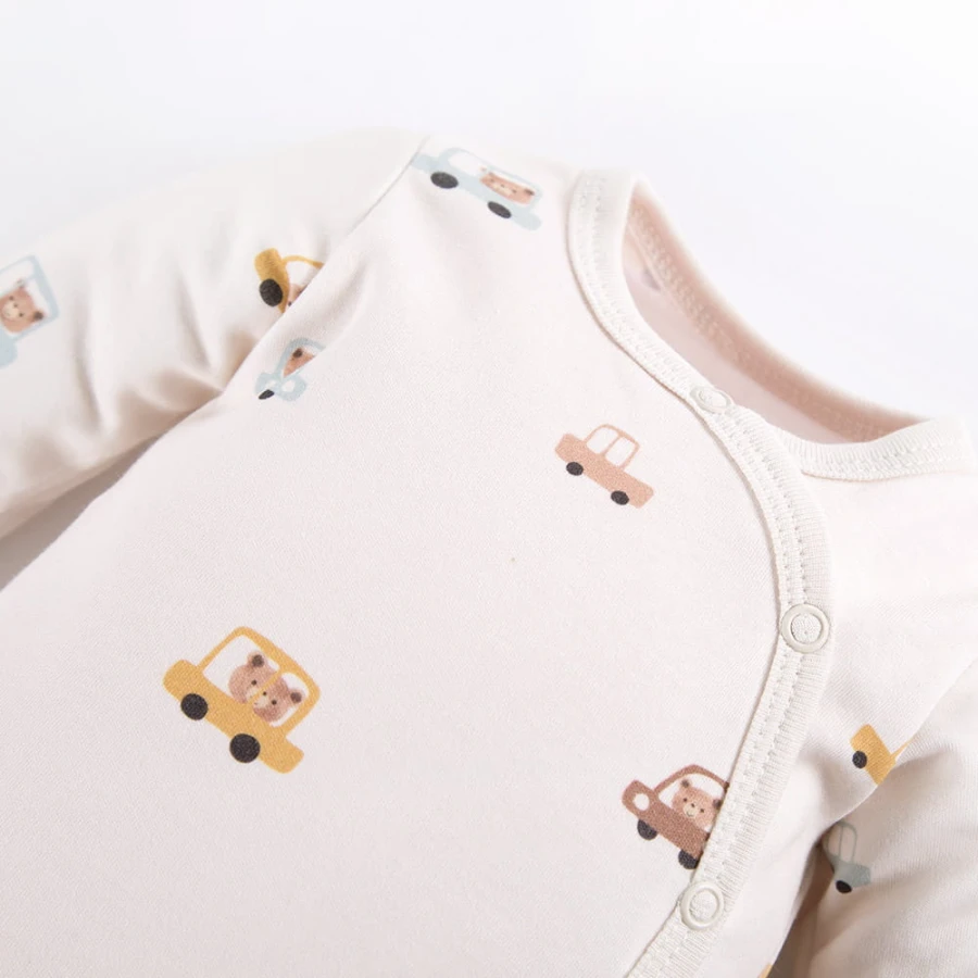 Cardigan bodysuits ecru with bears and cars