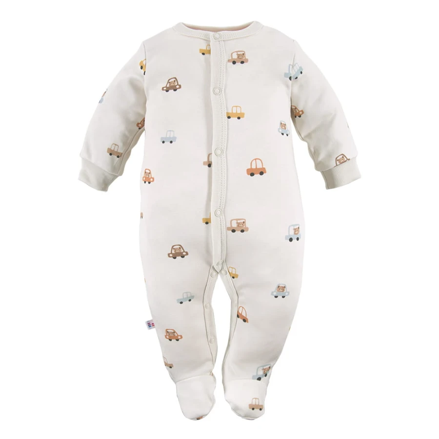 Sleepsuit ecru with cars and bears