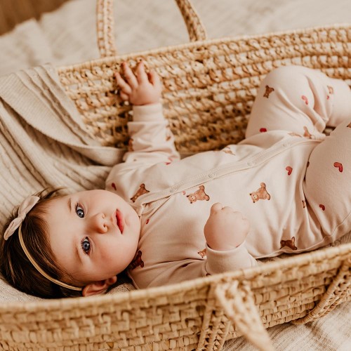 Dětský overal s medvídky a srdíčky ecru 