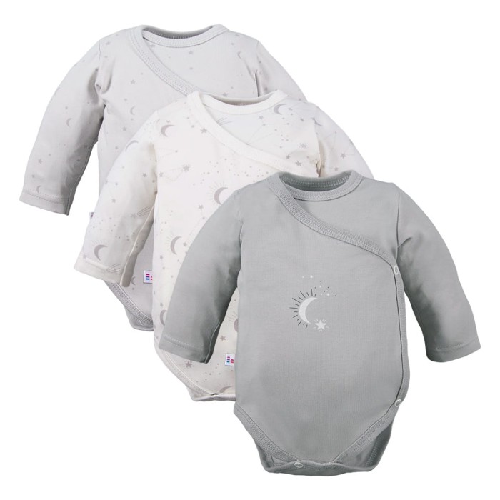 Multipak 3 ks Body zavinovací s dlouhým rukávem šedé