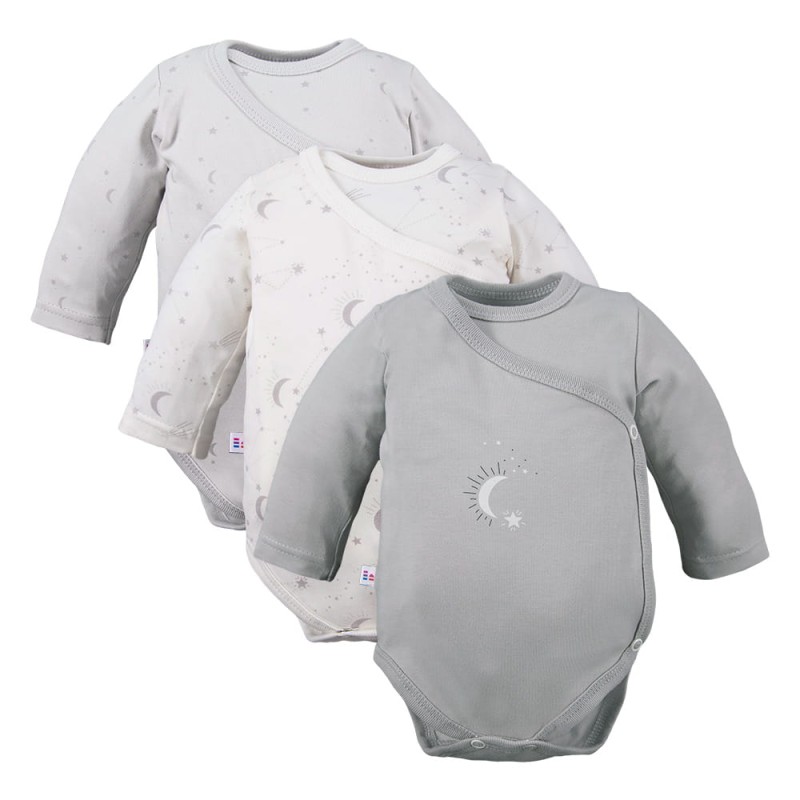 Multipak 3 ks Body zavinovací s dlouhým rukávem šedé