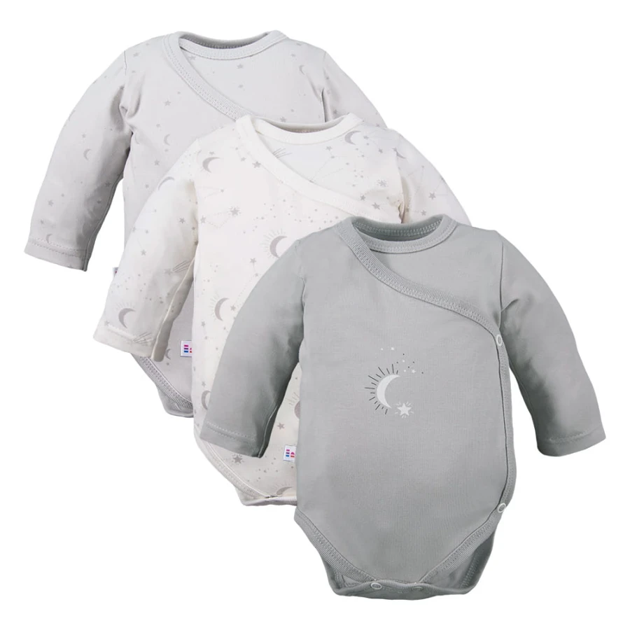 Multipak 3 ks Body zavinovací s dlouhým rukávem šedé