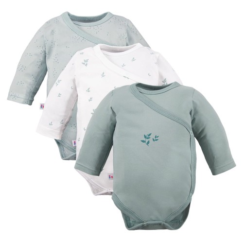 Multipak 3 ks Body zavinovací s dlouhým rukávem zelené