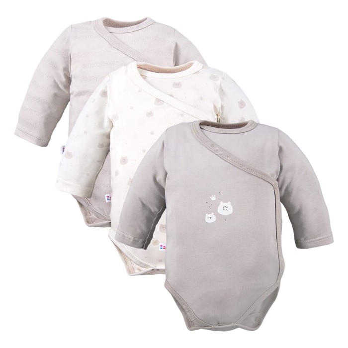 Multipak 3 ks Body zavinovací s dlouhým rukávem béžové