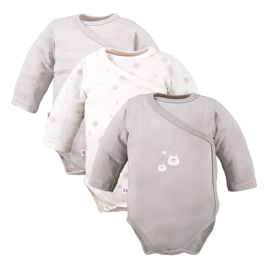 Multipak 3 ks Body zavinovací s dlouhým rukávem béžové