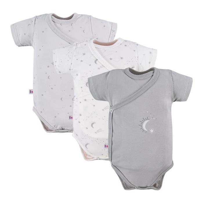 Multipak 3 ks Body zavinovací s krátkým rukávem šedé