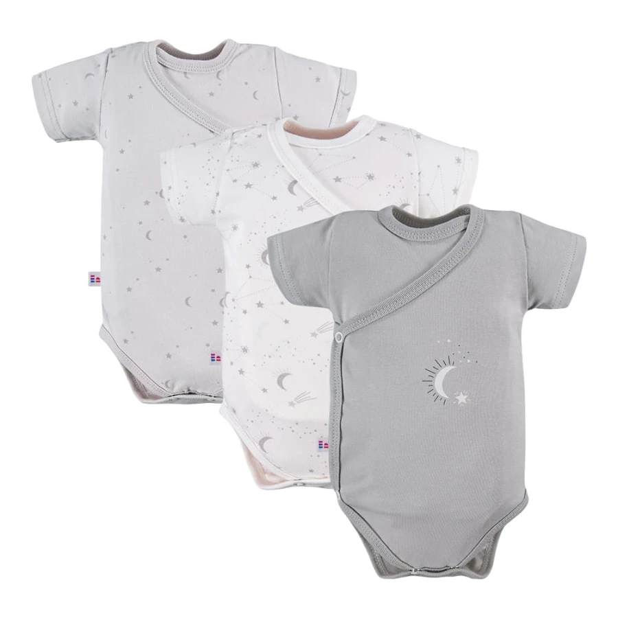 Multipak 3 ks Body zavinovací s krátkým rukávem šedé
