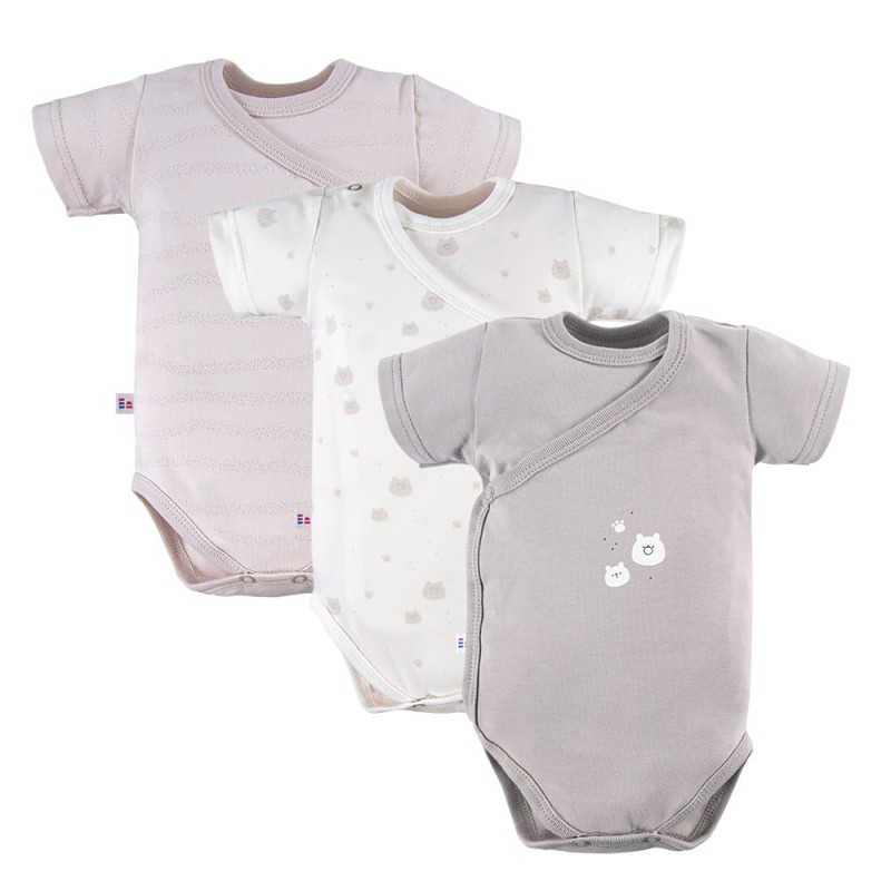 Cardigan bodysuit 3-pack with teddy bears pattern
