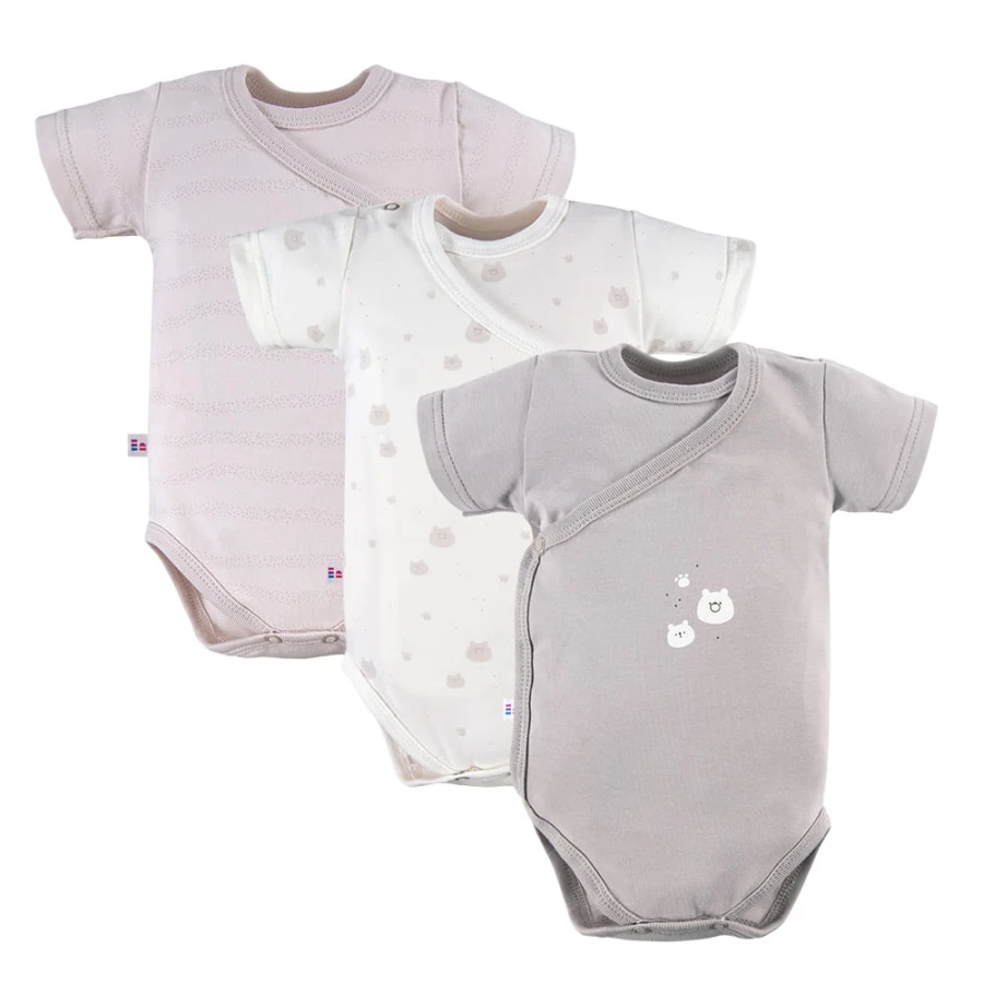 Multipak 3 ks Body zavinovací s krátkým rukávem béžové