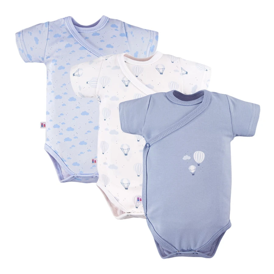 Multipak 3 ks Body zavinovací s krátkým rukávem modré
