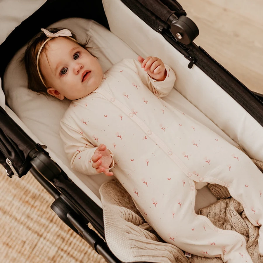 Sleepsuits pink 3-pack with bloom pattern