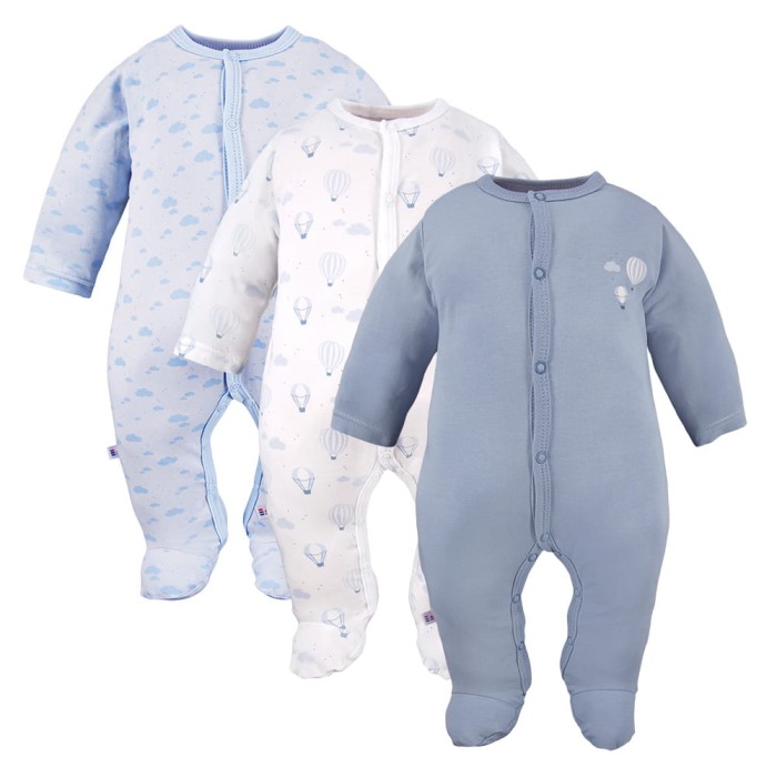 Sleepsuits blue 3-pack with balloon pattern