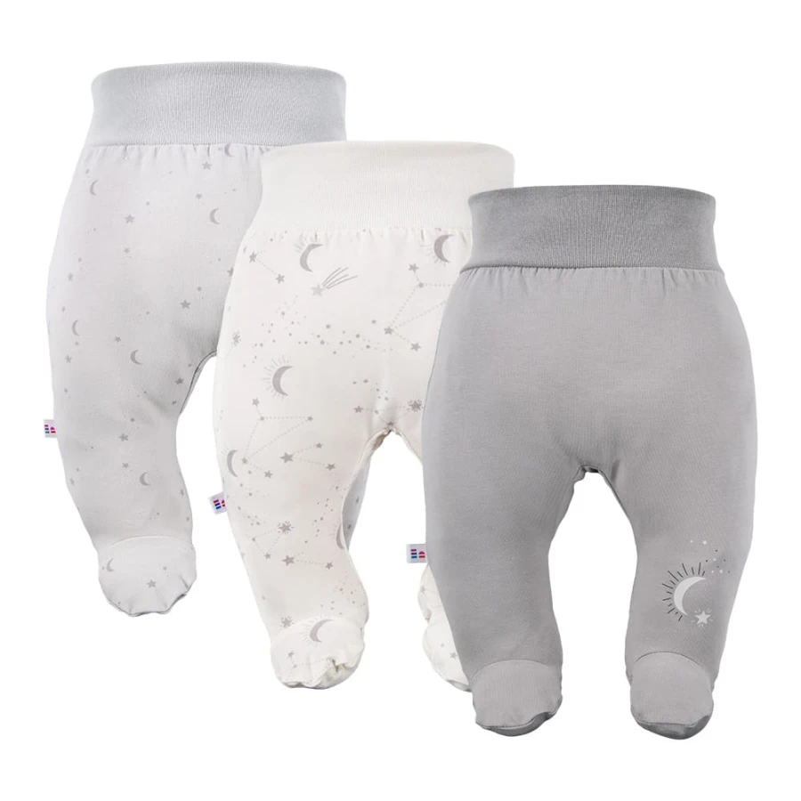 Joggers with feet gray 3-pack with stars pattern