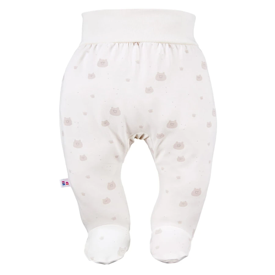 Joggers with feet beige 3-pack with teddy bears pattern