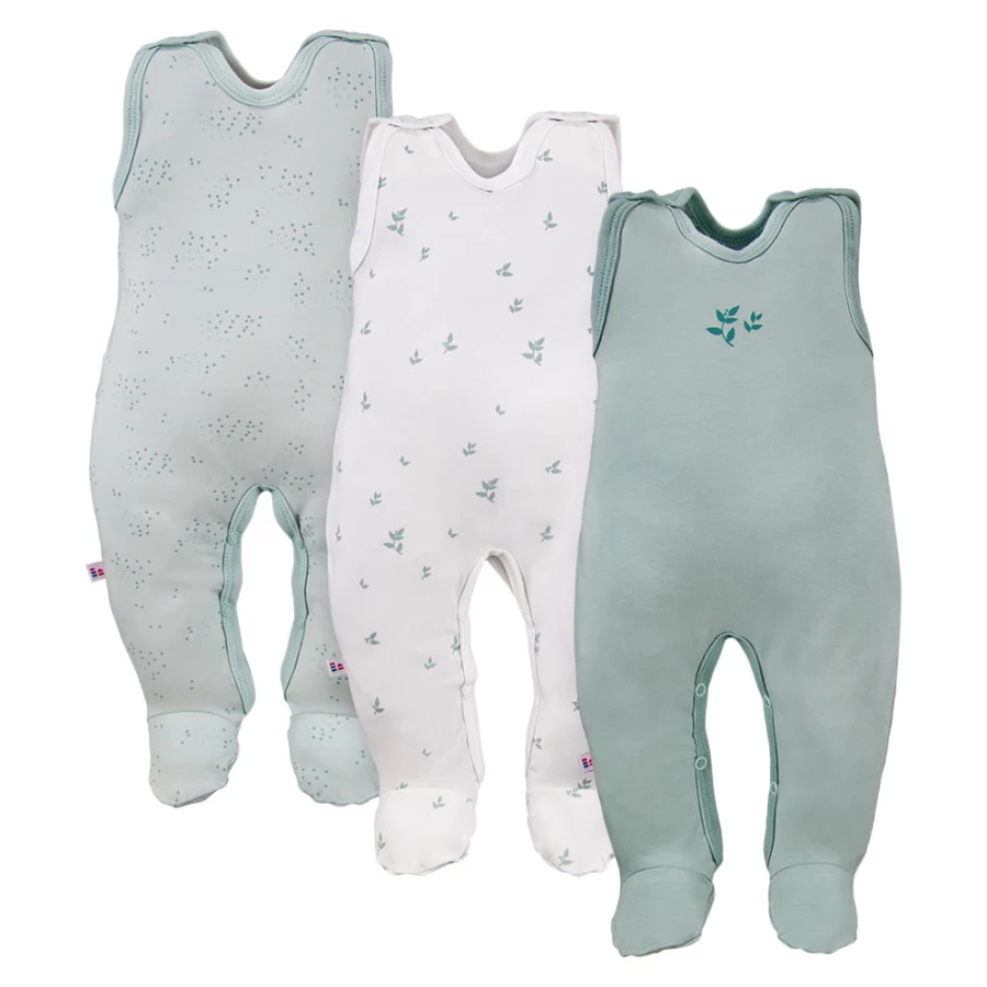 3-pack romper suit green with leaves pattern