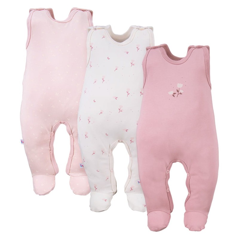 3-pack romper suit pink with flower pattern