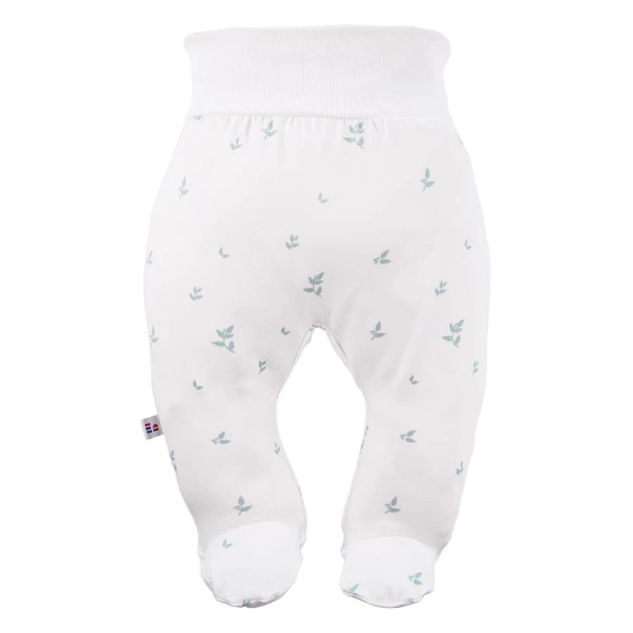 Joggers with feet with delicate green leaves white