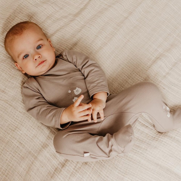 Joggers with feet with a teddy bear pattern beige