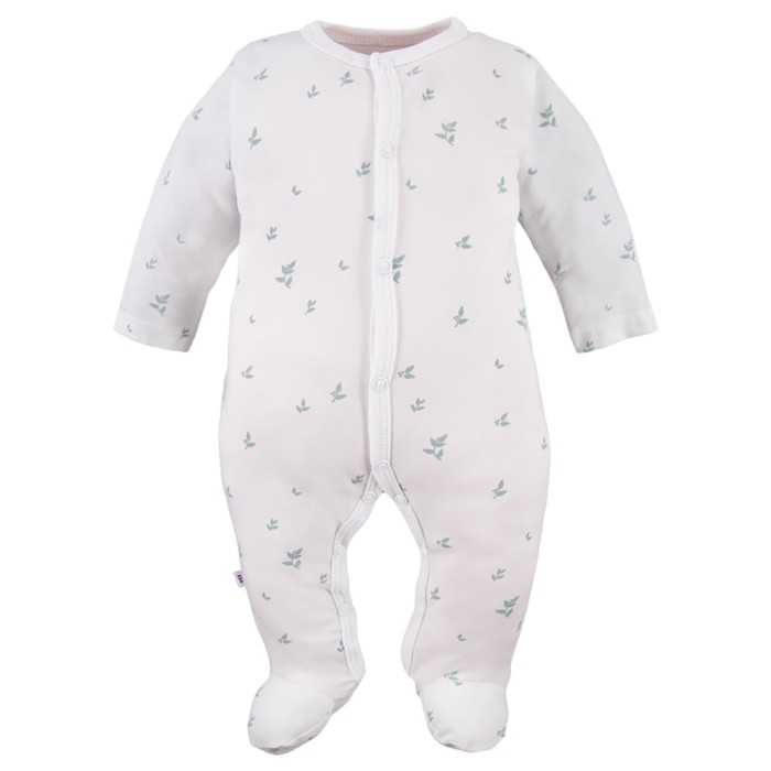 Baby sleepsuit with leaves pattern white