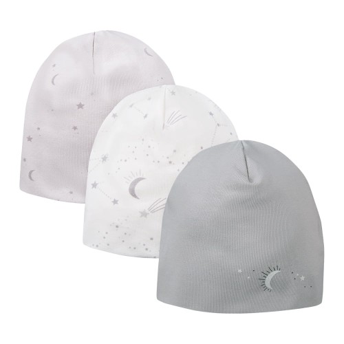 3-balení dětských čepiček šedé, krémové