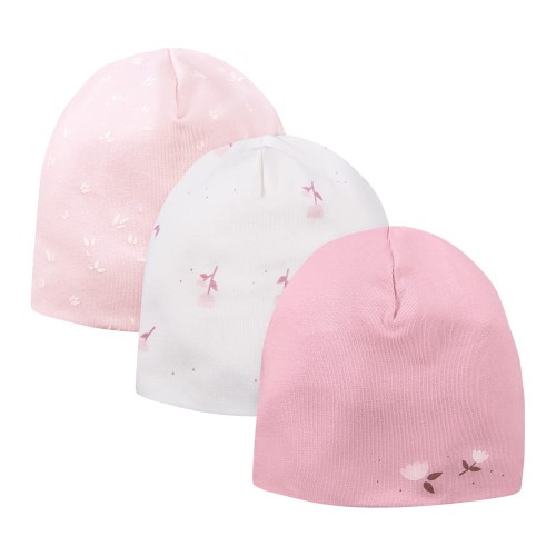 3-balení dětských čepiček růžové, krémové
