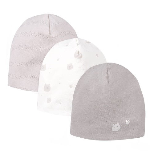 3-balení dětských čepiček béžové, krémové