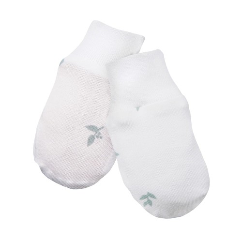 Baby gloves white with leaves pattern