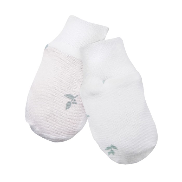 Baby gloves white with leaves pattern