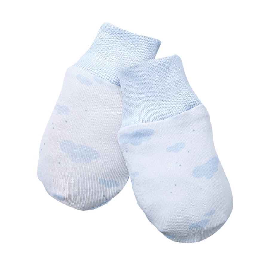 Baby gloves blue with cloud pattern