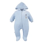 Hooded pramsuit with duck pattern blue