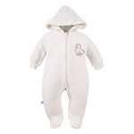 Hooded pramsuit with duck pattern ecru